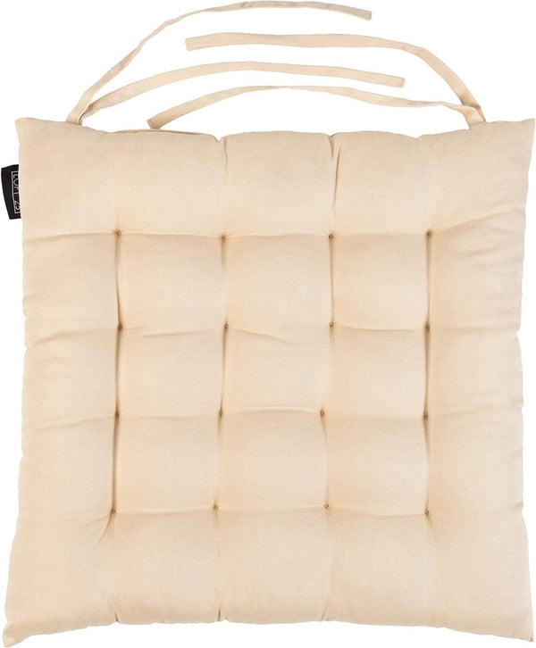 Indoor stoelkussen, keuken, eetkamer, antislip, getuft zitkussen, zacht stoelkussen met banden, duurzaam, comfortabel stoelkussen, zitkussen, stoelkussen, 42 x 40 x 5 cm, perkament