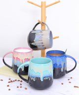 Grote keramische koffiemokken, 600 ml grote theekopjes met handvat, uniek textuurglazuur voor kantoor en thuis, magnetron-, koelkast- en vaatwasmachinebestendig, gemengde kleuren B