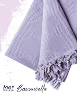 Premium sprei met handgeknoopte franjes - 100% katoen - 220 x 240 cm - wafelpiqué zomerdeken - katoenen deken als bedsprei, banksprei & bankdeken (lavendel)