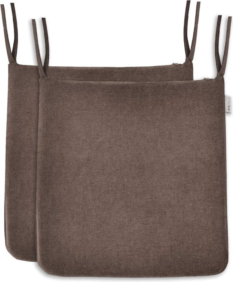 Set van 2 stoelkussens, 1 x traagschuim stoelkussen, prachtige stof stoelkussen, wollig stoelkussen, zitkussen voor stoelen in huis en tuin collectie, donkerbruin