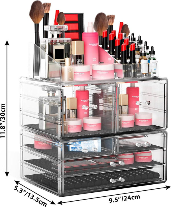 Acryl make-up organizer met 6 laden Cosmetische opbergdoos Stapelbare heldere borstellotion Lippenstift nagellak