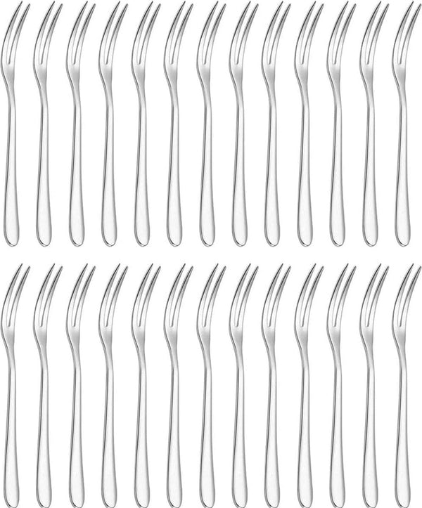 Fruitvork van roestvrij staal, 26 stuks serviesvorken, kleine vork, 130 x 10 mm, dessertminivork, roestvrij staal, voor fruit, groenten, salade, gebak, dessert (zilver)