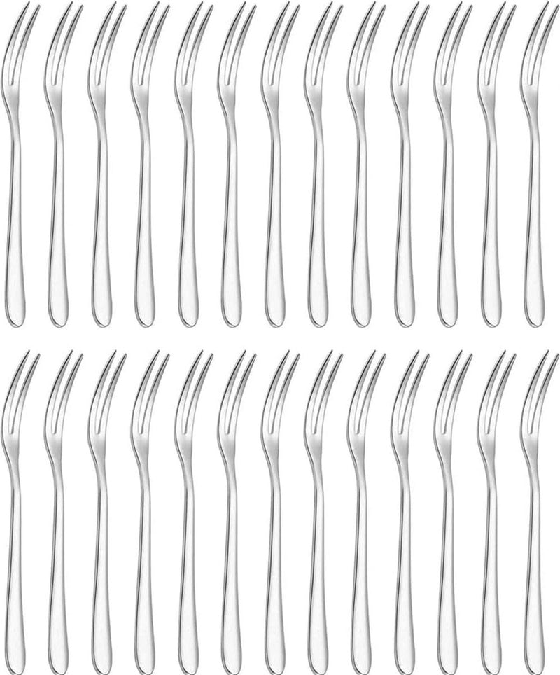 Fruitvork van roestvrij staal, 26 stuks serviesvorken, kleine vork, 130 x 10 mm, dessertminivork, roestvrij staal, voor fruit, groenten, salade, gebak, dessert (zilver)