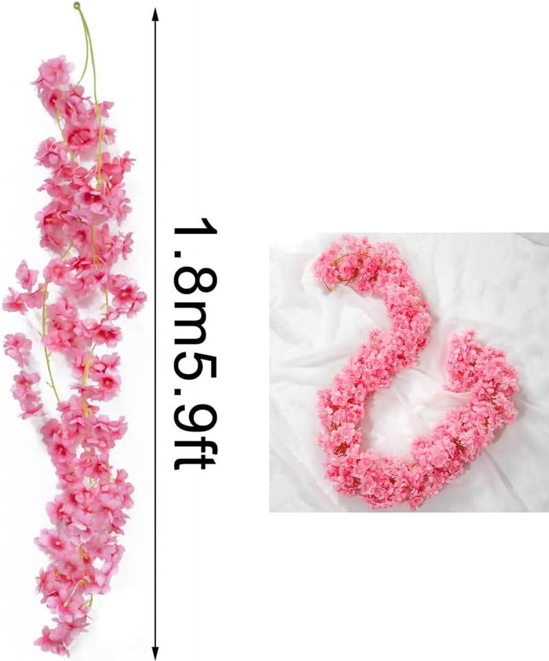 Set van 2 kersenbloesemdecoratie kunstbloemenslinger nepbloemdecoratie geschikt voor huwelijksboogdecoratie kamer hangende decoratie eettafel achtergrondmuur (roos)